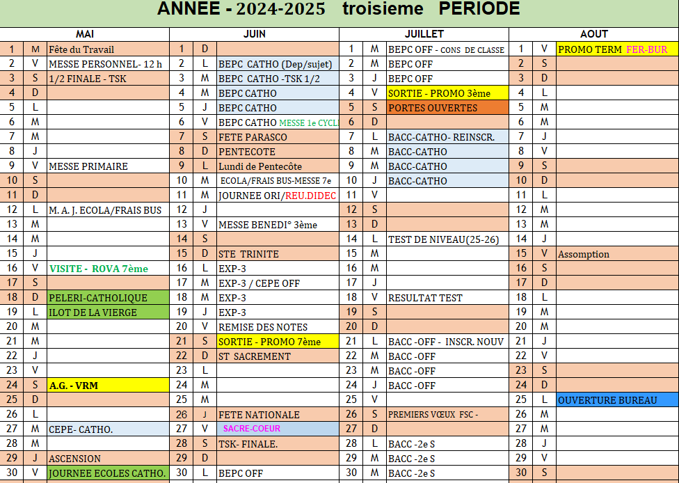 ANNEE – 2024-2025 troisièmes PERIODE