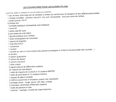 LISTES DES FOURNITURES SCOLAIRE CLASSE DE 14è