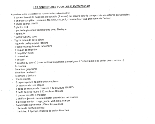LISTES DES FOURNITURES SCOLAIRE CLASSE DE 14è